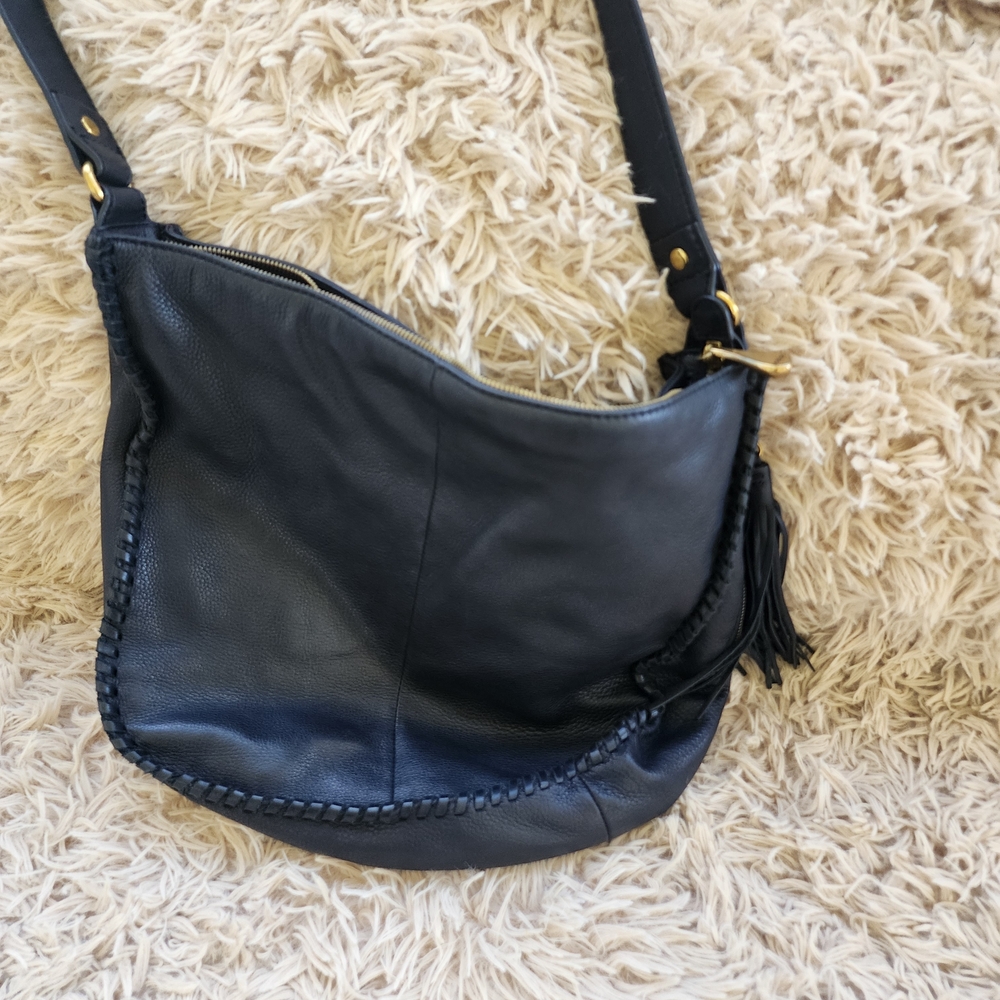HOBO Black Leather Hobo Shoulder Crossbody Bag